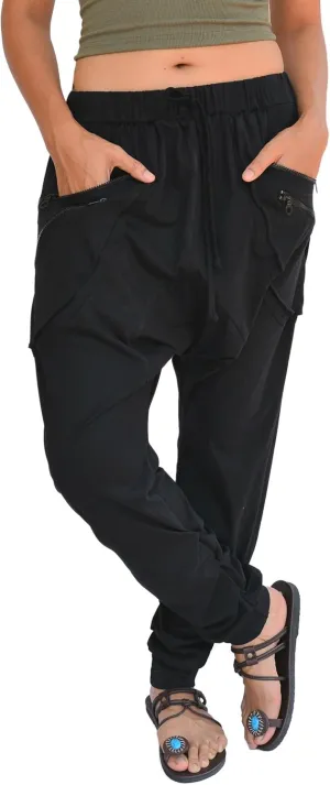 Sakoonee Casual Yoga Lounge Harem Pants Baggy Trousers Unisex Cotton 2 Pockets with Zipper