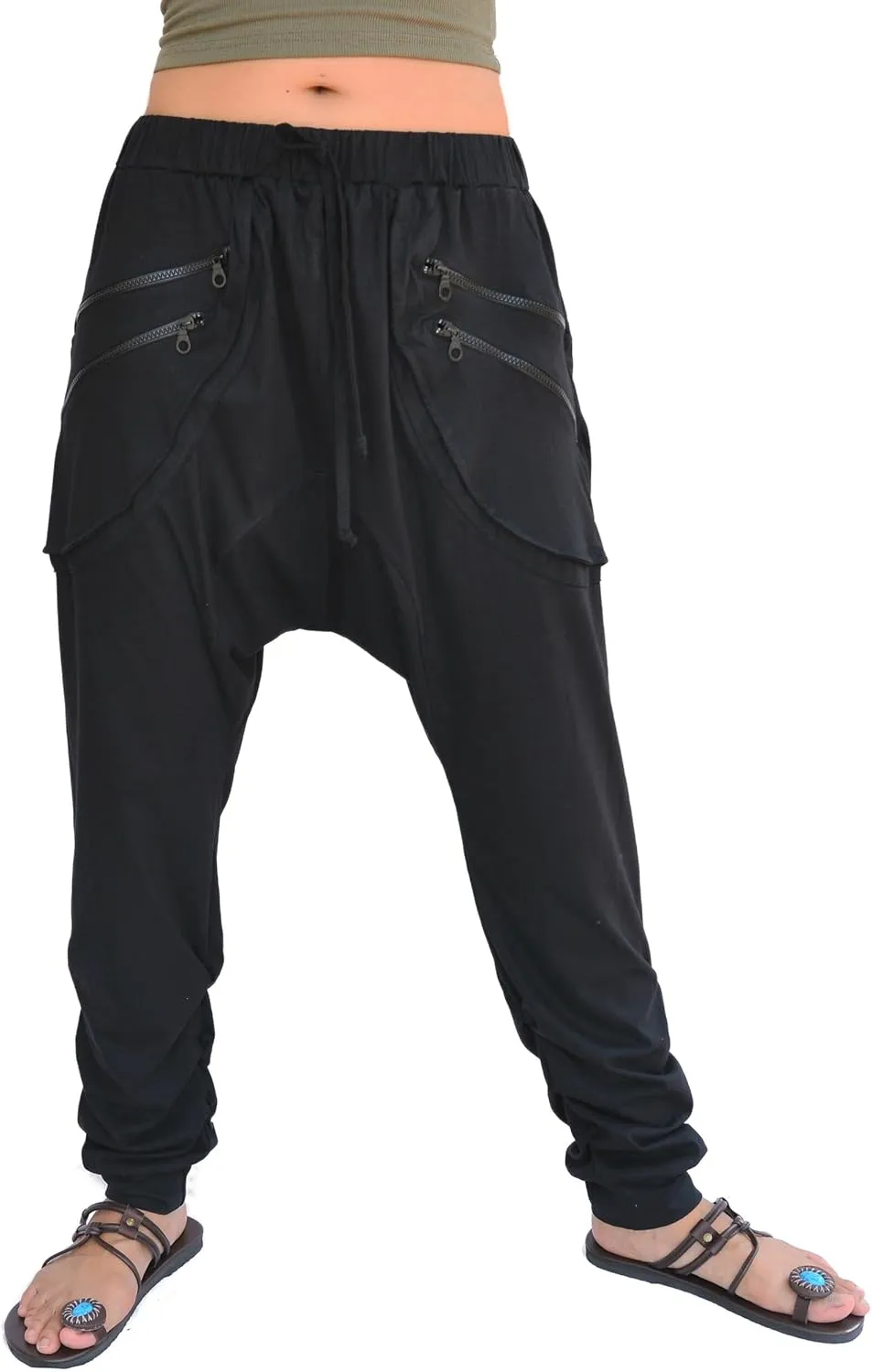 Sakoonee Casual Yoga Lounge Harem Pants Baggy Trousers Unisex Cotton 2 Pockets with Zipper