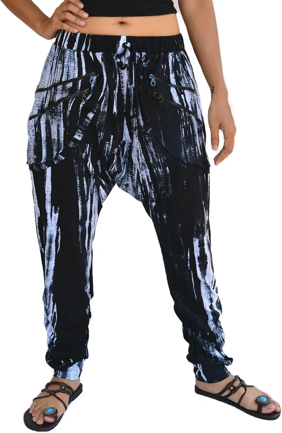 Sakoonee Casual Yoga Lounge Harem Pants Baggy Trousers Unisex Cotton 2 Pockets with Zipper