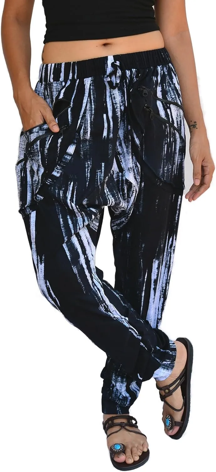Sakoonee Casual Yoga Lounge Harem Pants Baggy Trousers Unisex Cotton 2 Pockets with Zipper