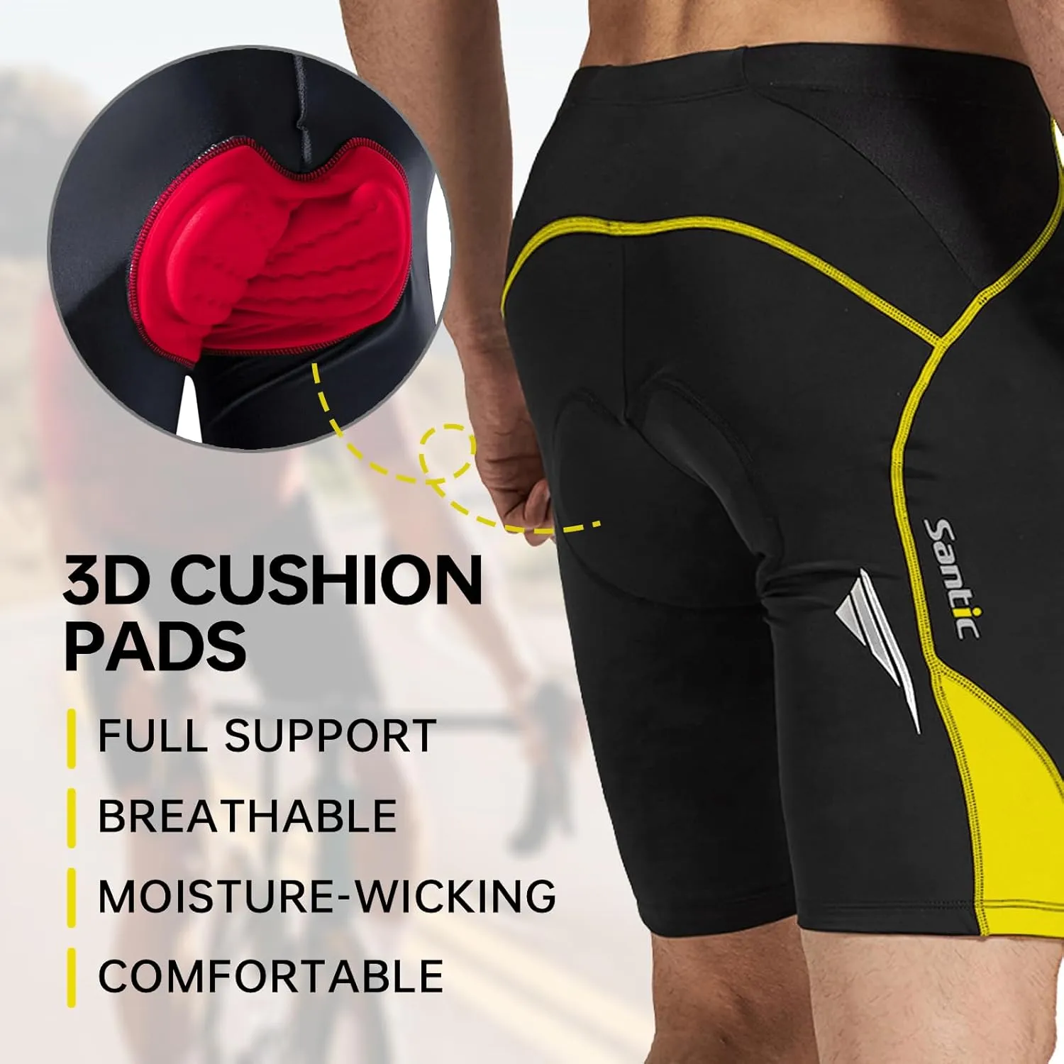 Santic Men's Cycling Shorts Padded Bicycle Riding Pants Bike Biking Clothes Cycle Wear Tights