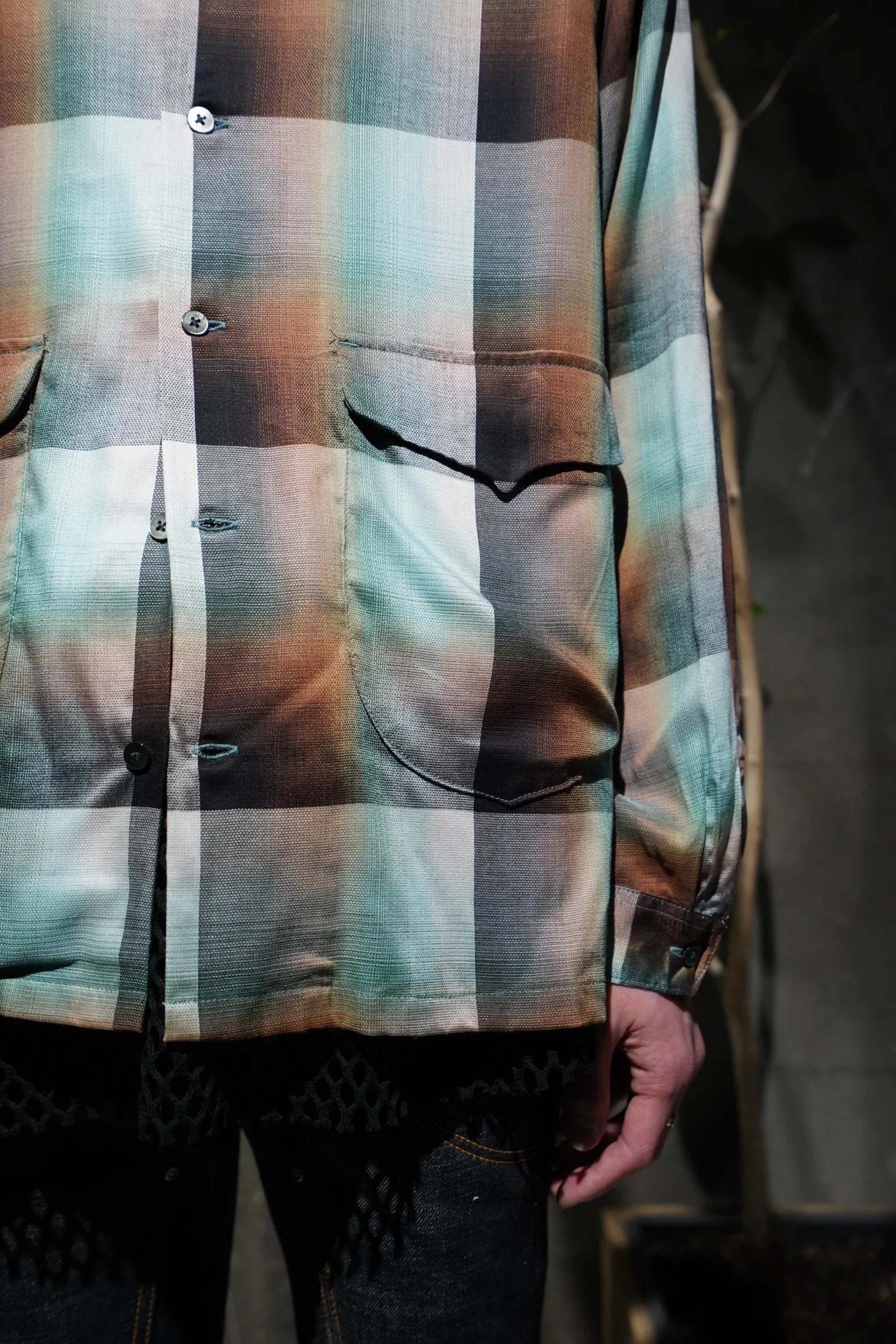SUGARHILL Ombre Panama Open-collar Shirt (GREEN)