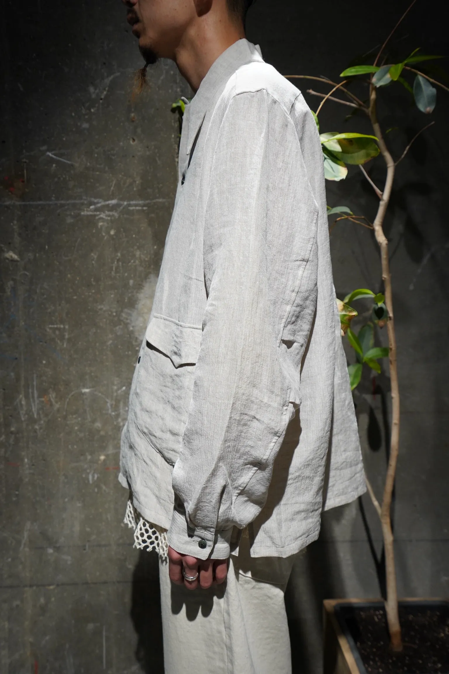 SUGARHILL Silk Linen Stripe Open-collar Shirt