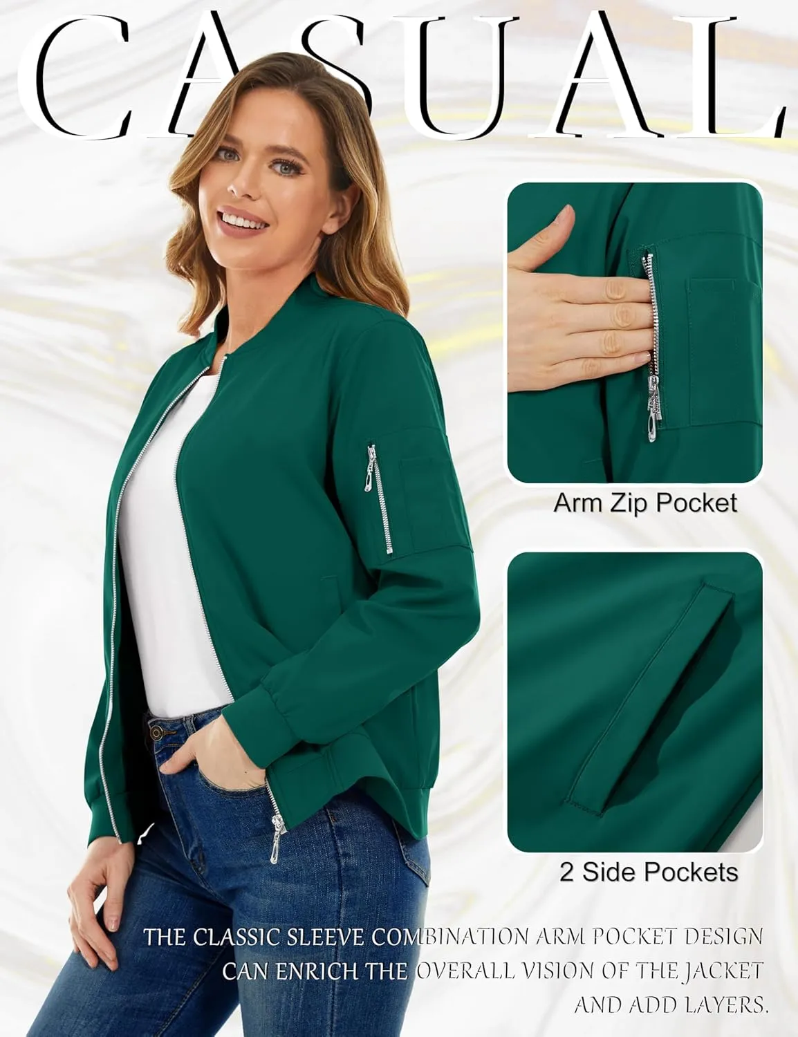 TACVASEN Women's Bomber Jackets Lightweight Casual Jacket Full Zip Windbreaker Fall Jacket