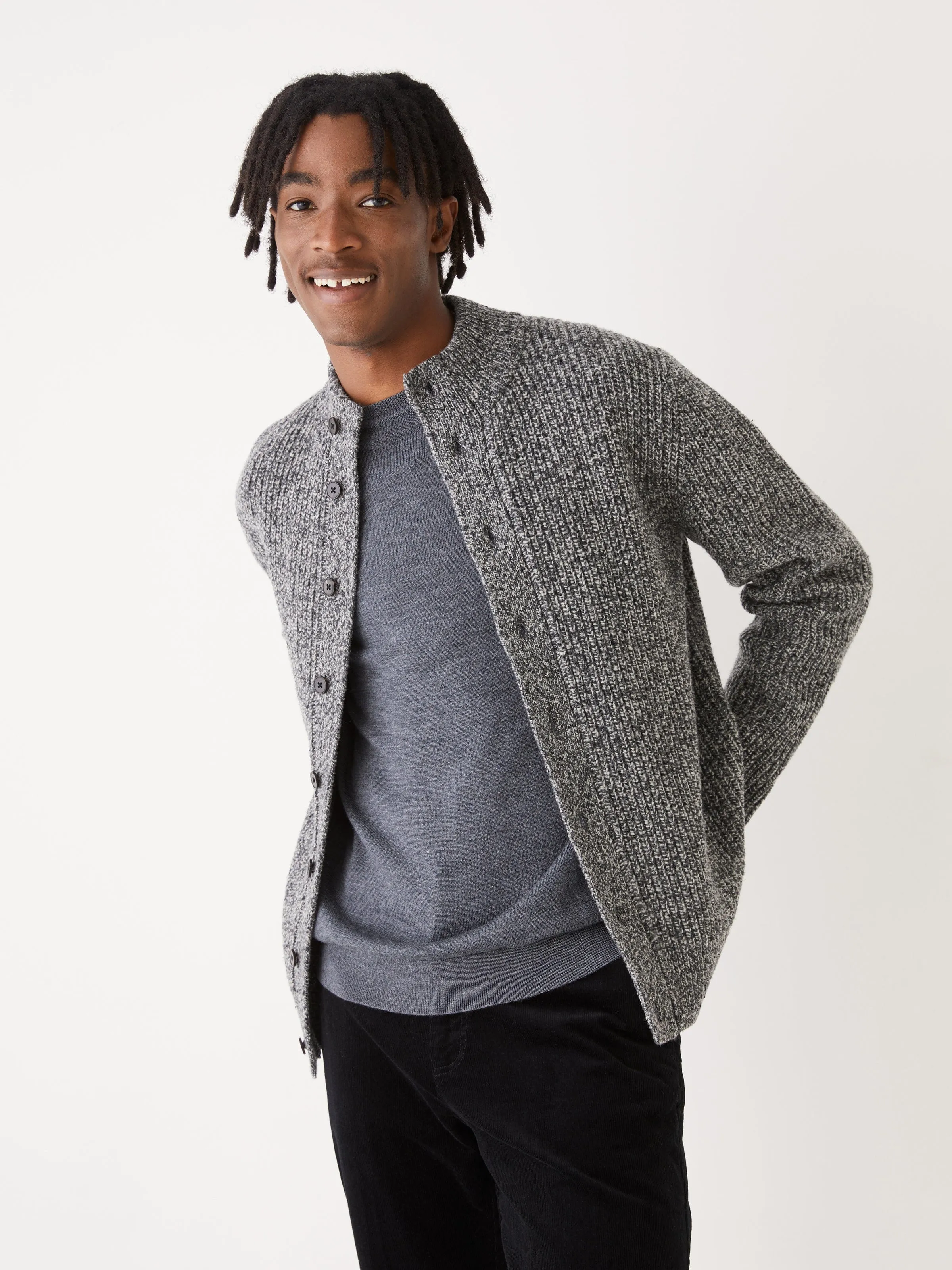 The Donegal Button-Up Sweater in Grey Black