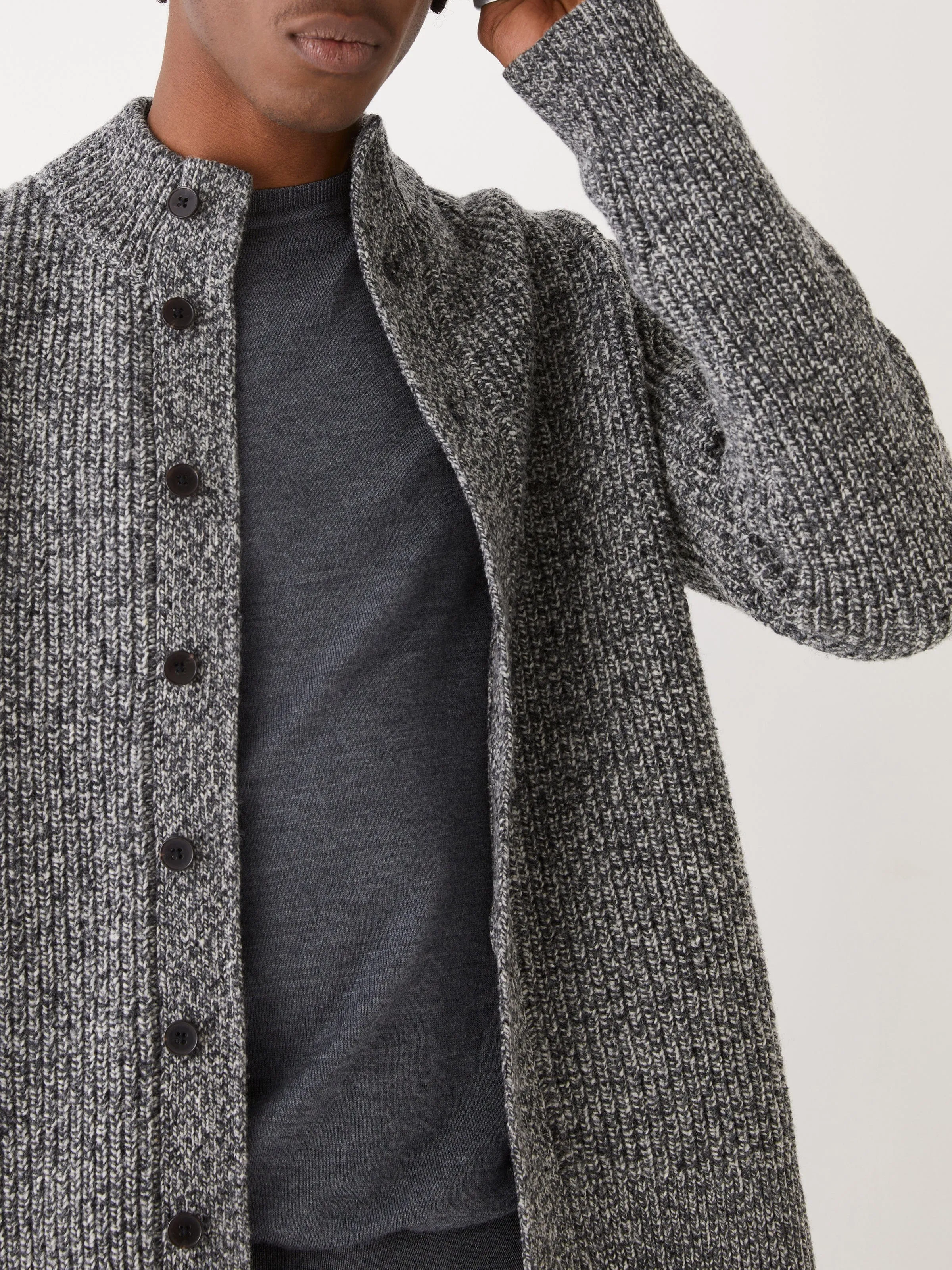 The Donegal Button-Up Sweater in Grey Black