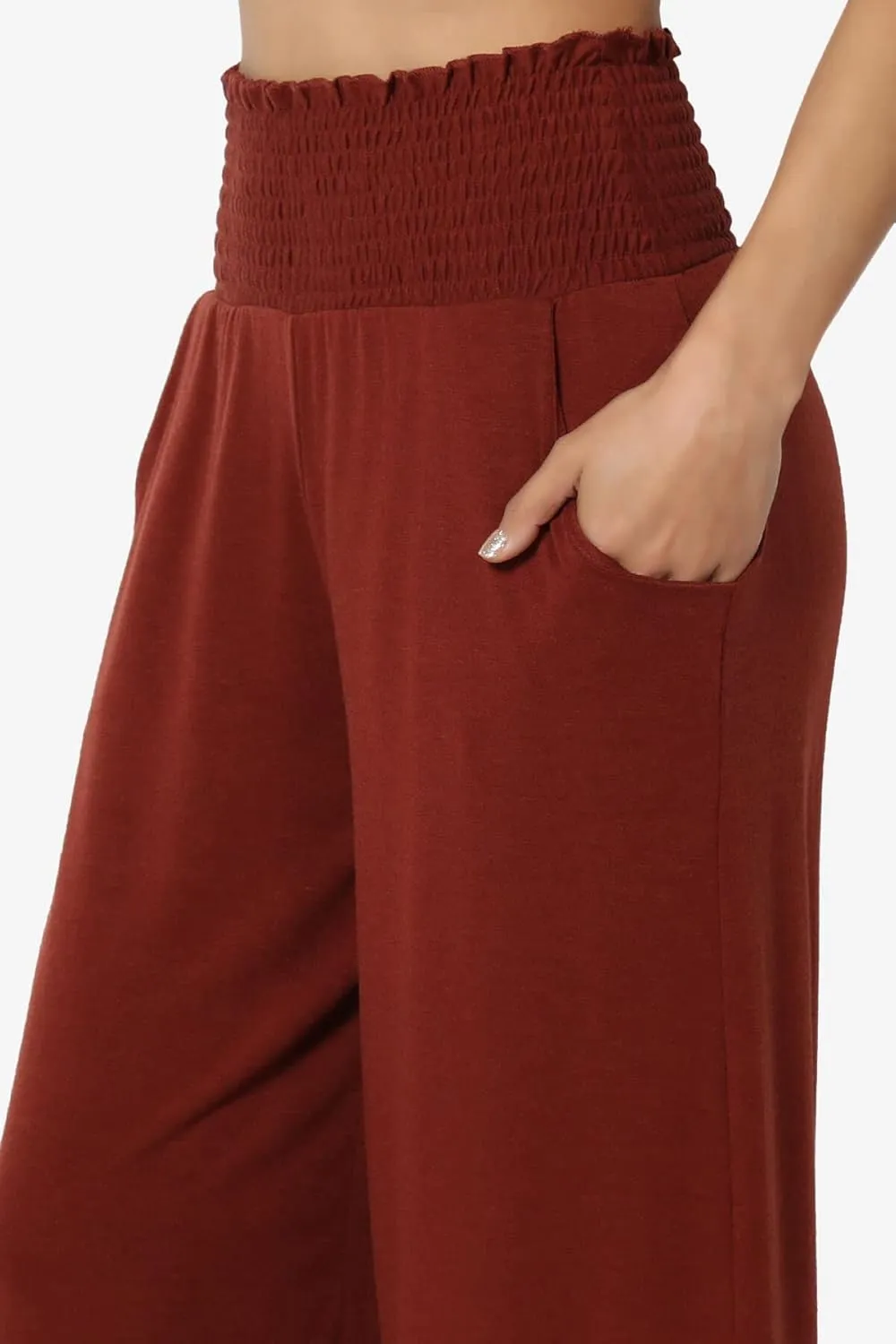 TheMogan Women's Smocked Ruffle High Waist Wide Leg Pants Casual Loose Yoga Lounge Pajama