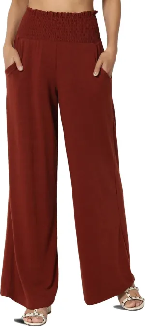 TheMogan Women's Smocked Ruffle High Waist Wide Leg Pants Casual Loose Yoga Lounge Pajama