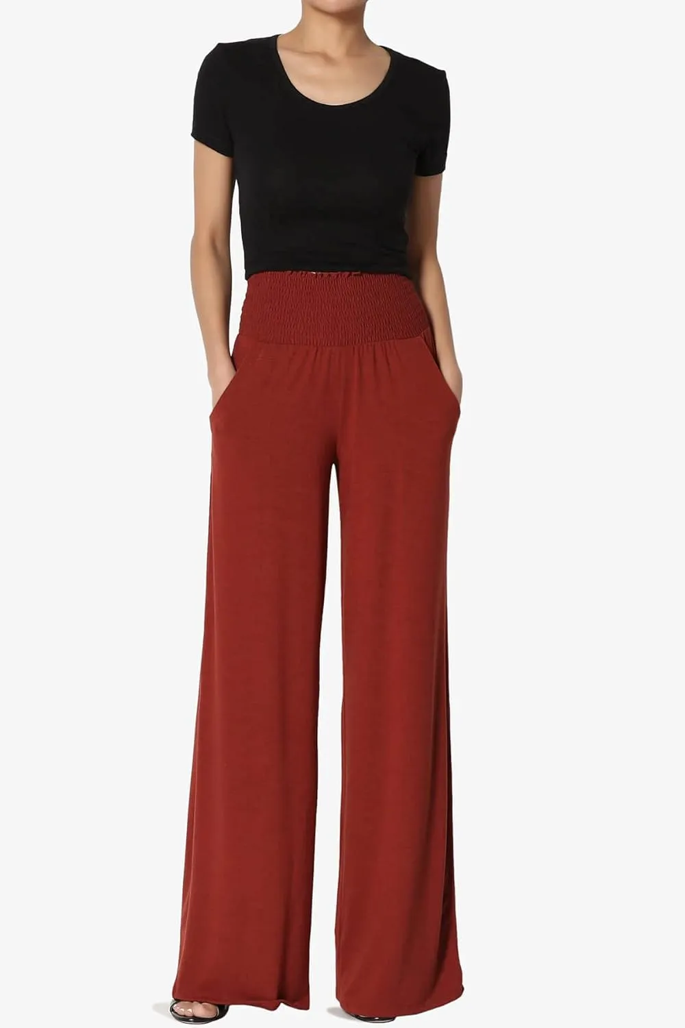 TheMogan Women's Smocked Ruffle High Waist Wide Leg Pants Casual Loose Yoga Lounge Pajama