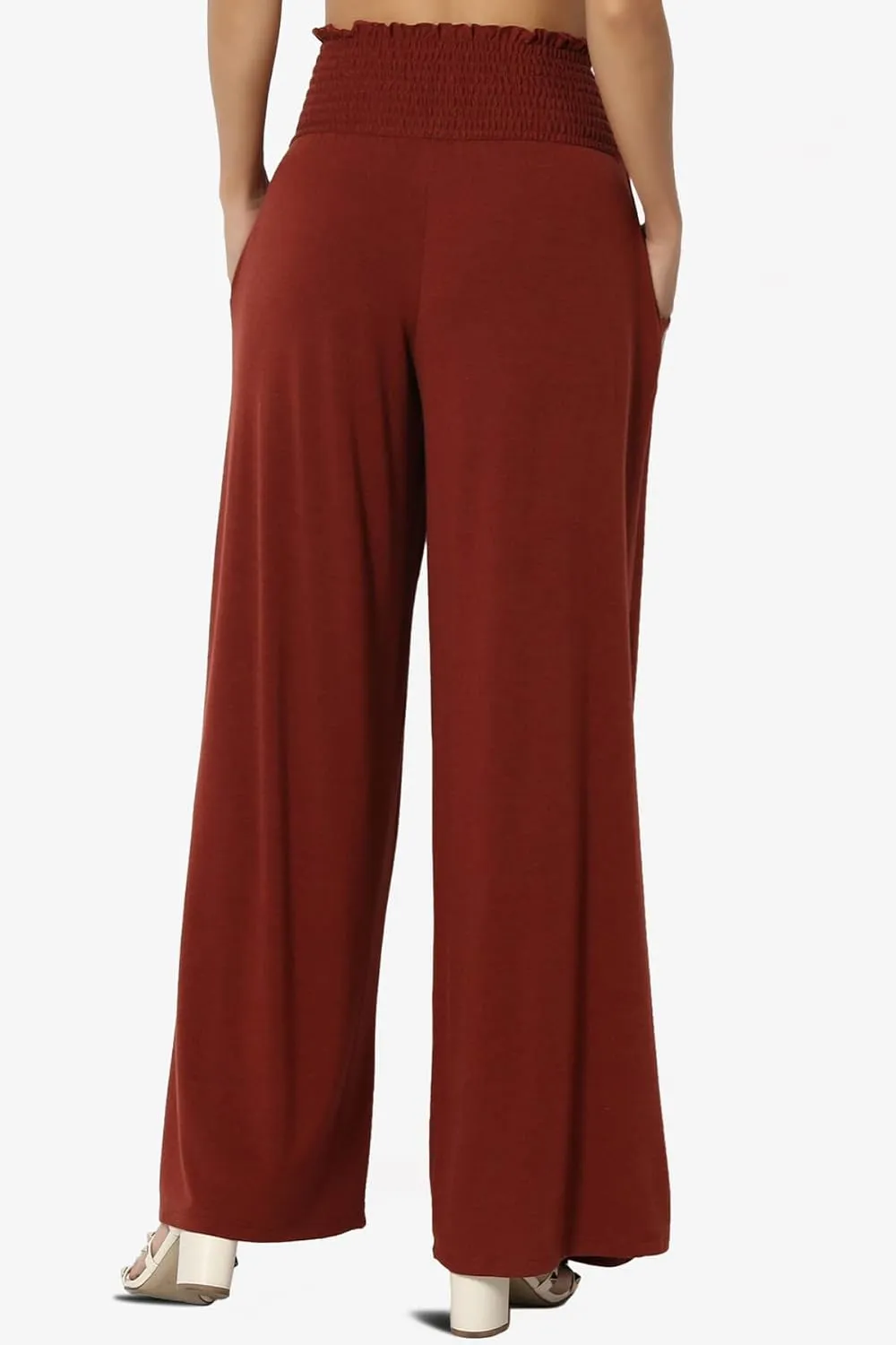 TheMogan Women's Smocked Ruffle High Waist Wide Leg Pants Casual Loose Yoga Lounge Pajama
