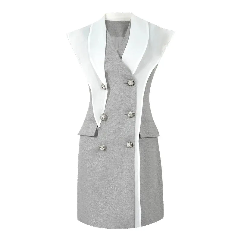 Trend4us Women's Chic Double-Breasted Mini Blazer Dress