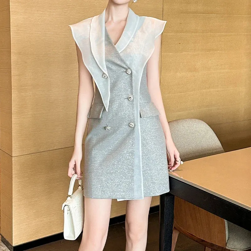 Trend4us Women's Chic Double-Breasted Mini Blazer Dress