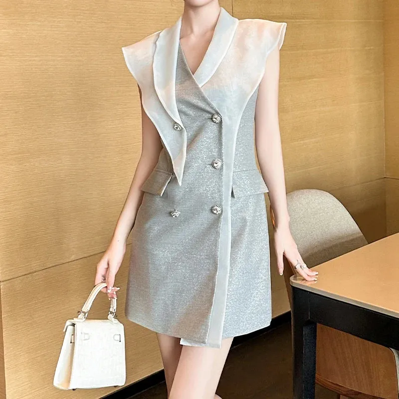 Trend4us Women's Chic Double-Breasted Mini Blazer Dress
