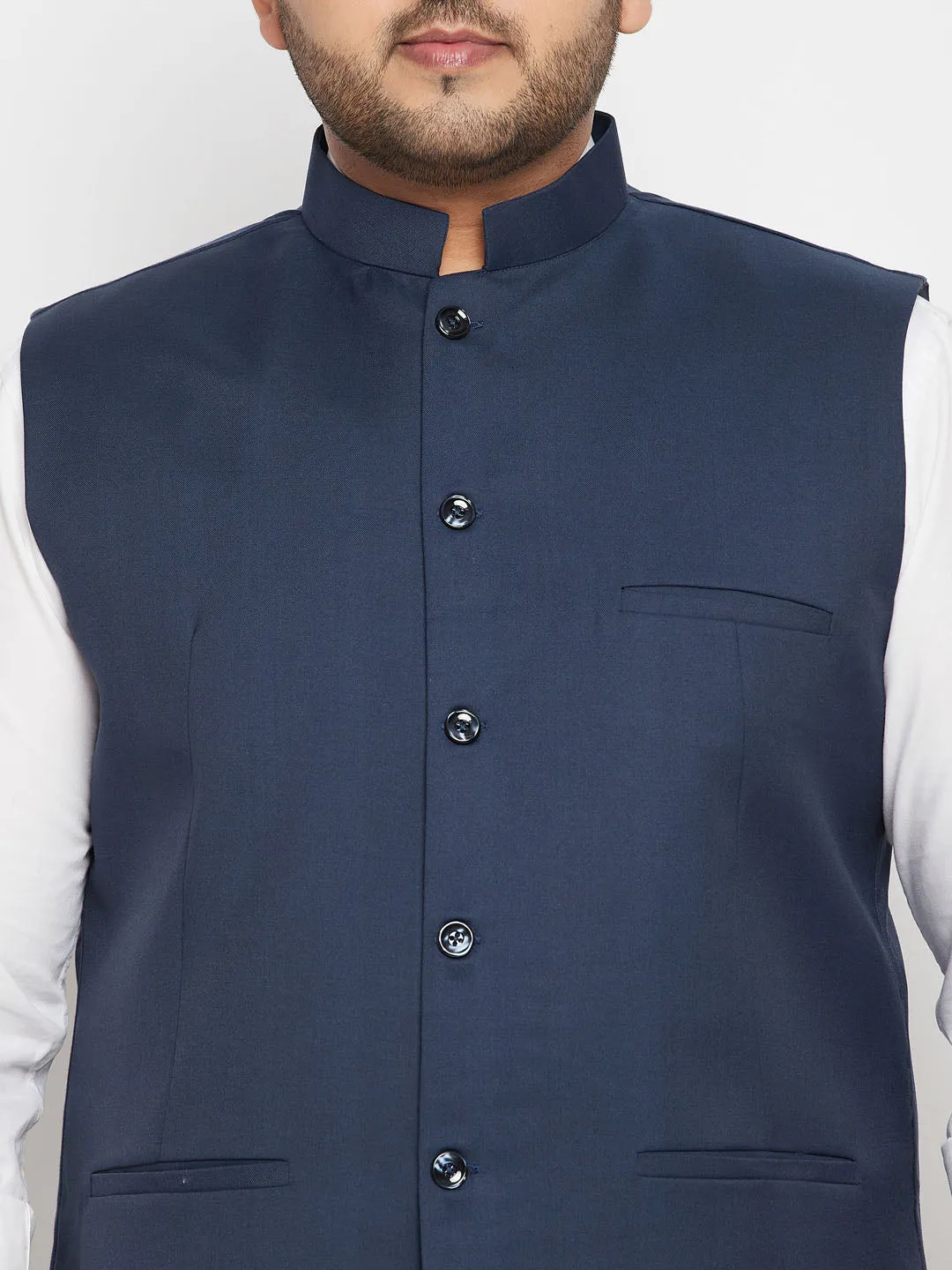 VASTRAMAY Blue Cotton Nehru Jacket