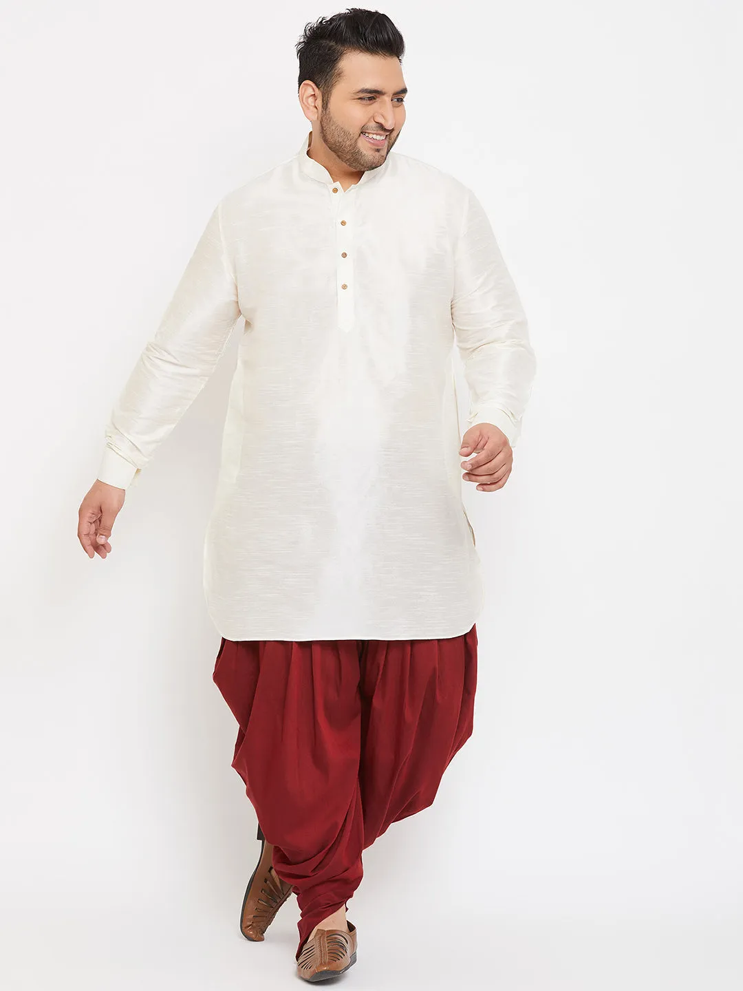 VASTRAMAY Cream Silk Blend Kurta