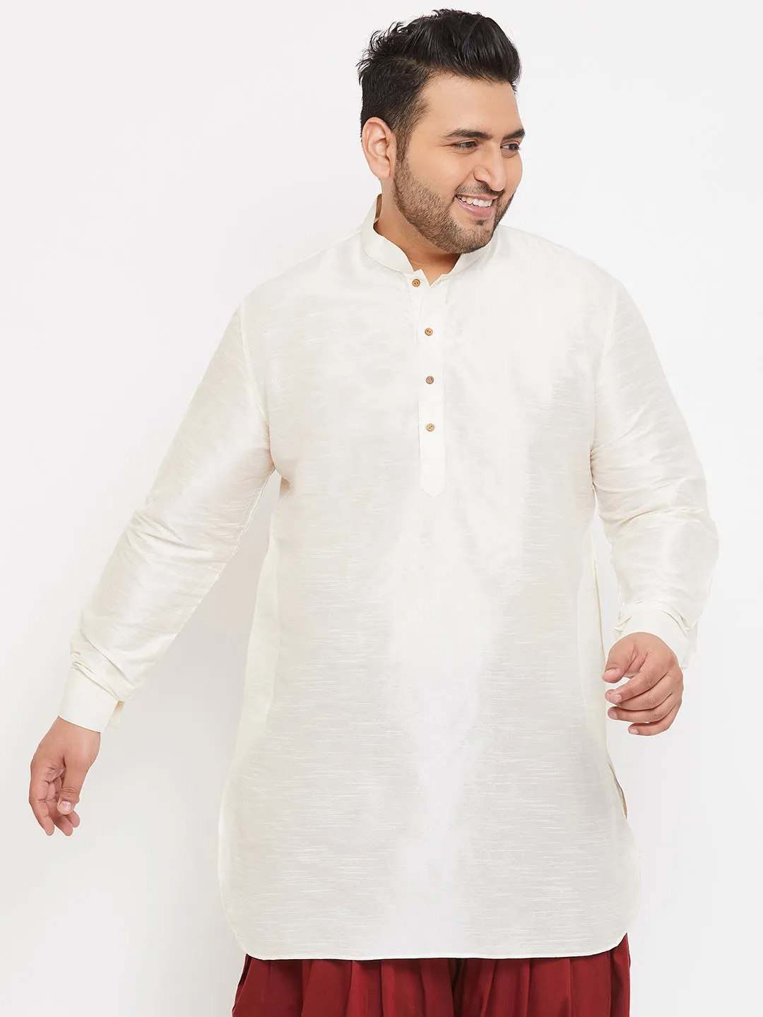 VASTRAMAY Cream Silk Blend Kurta