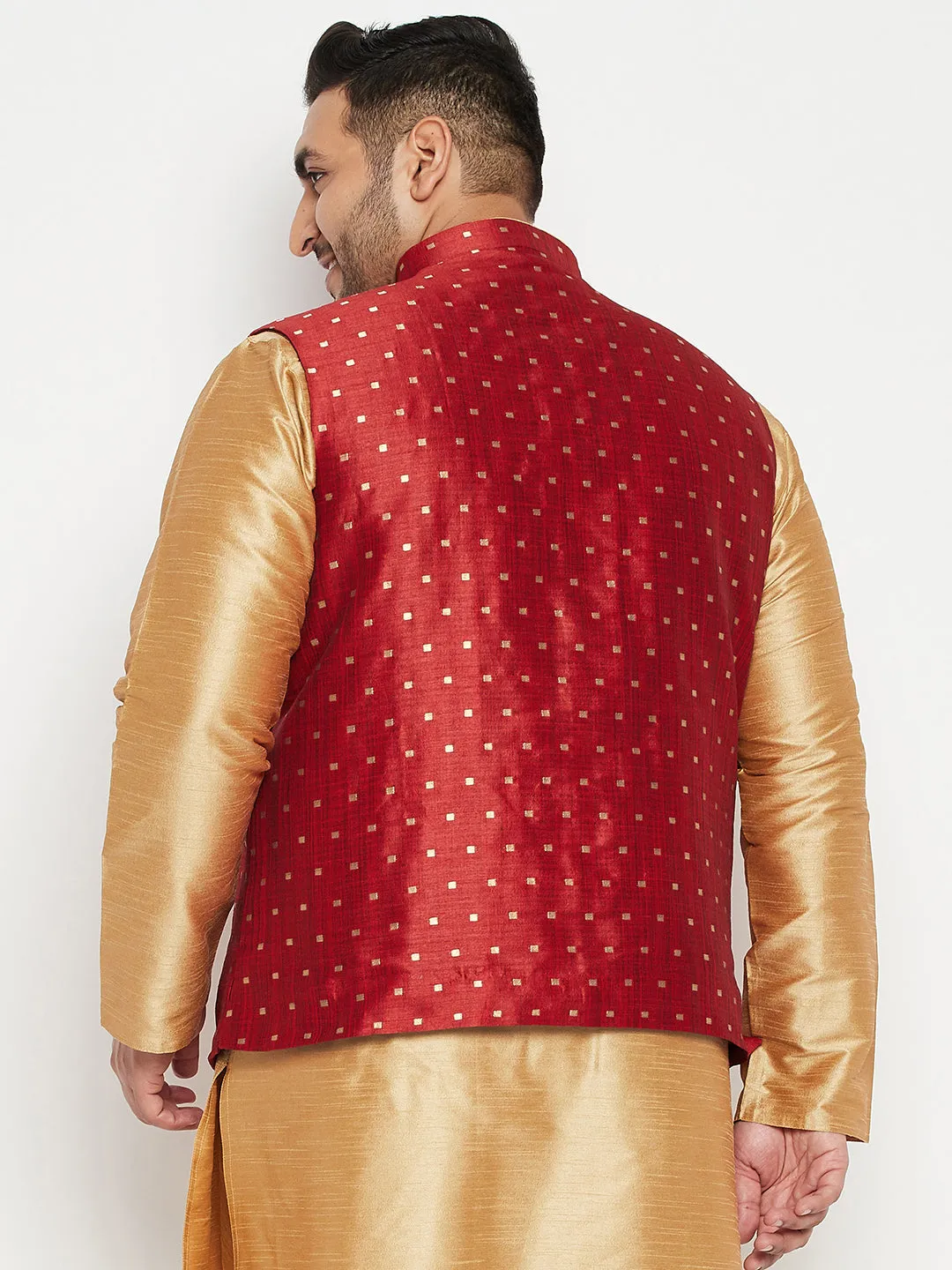 VASTRAMAY Maroon Zari Weaved Nehru Jacket