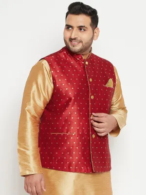 VASTRAMAY Maroon Zari Weaved Nehru Jacket