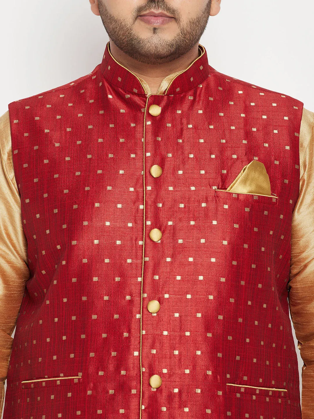 VASTRAMAY Maroon Zari Weaved Nehru Jacket
