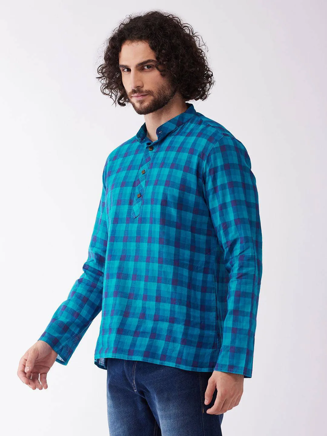 VASTRAMAY Men's Blue Pure Cotton Kurta