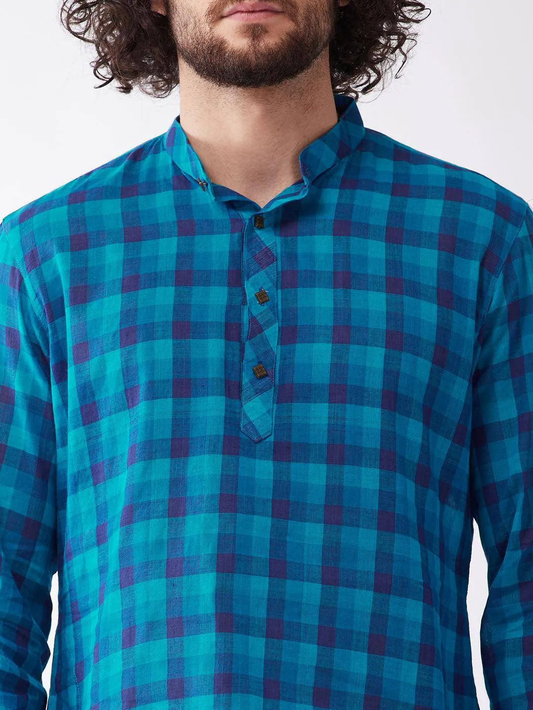 VASTRAMAY Men's Blue Pure Cotton Kurta