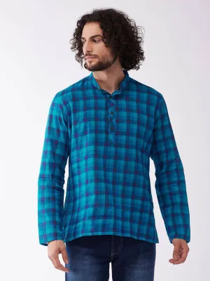 VASTRAMAY Men's Blue Pure Cotton Kurta