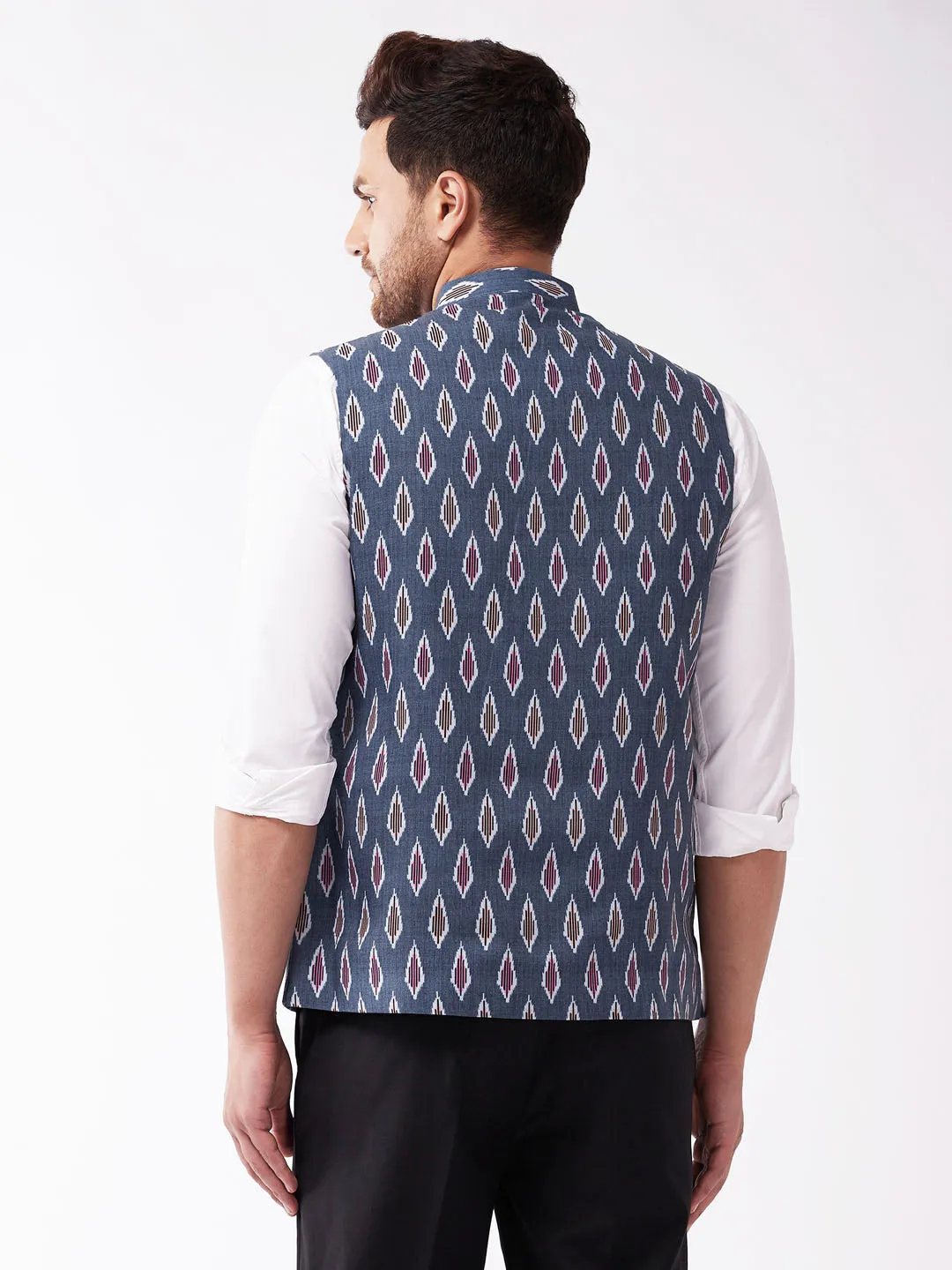 VASTRAMAY Men's Ikkat Design Nehru Jacket