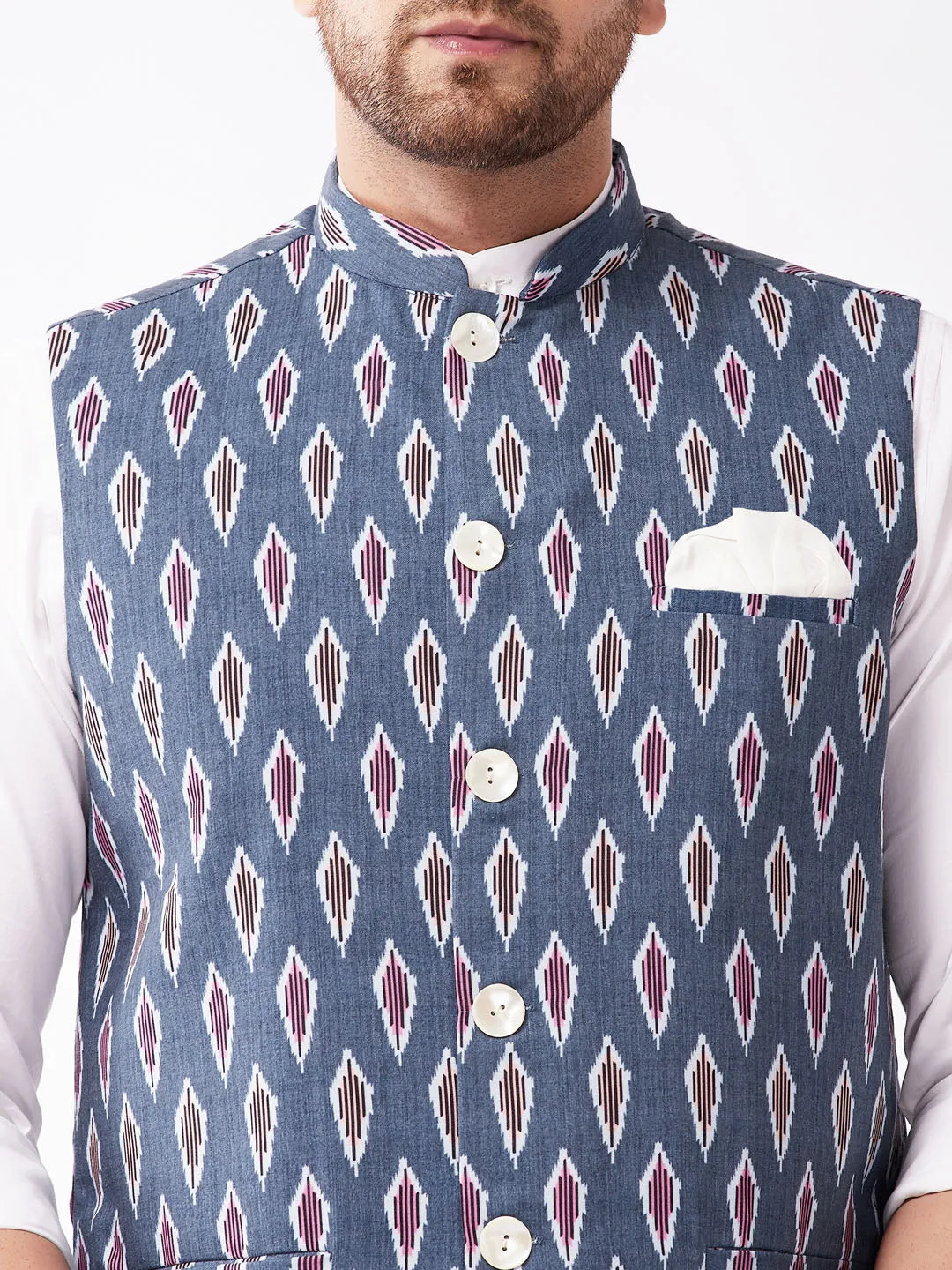 VASTRAMAY Men's Ikkat Design Nehru Jacket