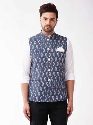 VASTRAMAY Men's Ikkat Design Nehru Jacket