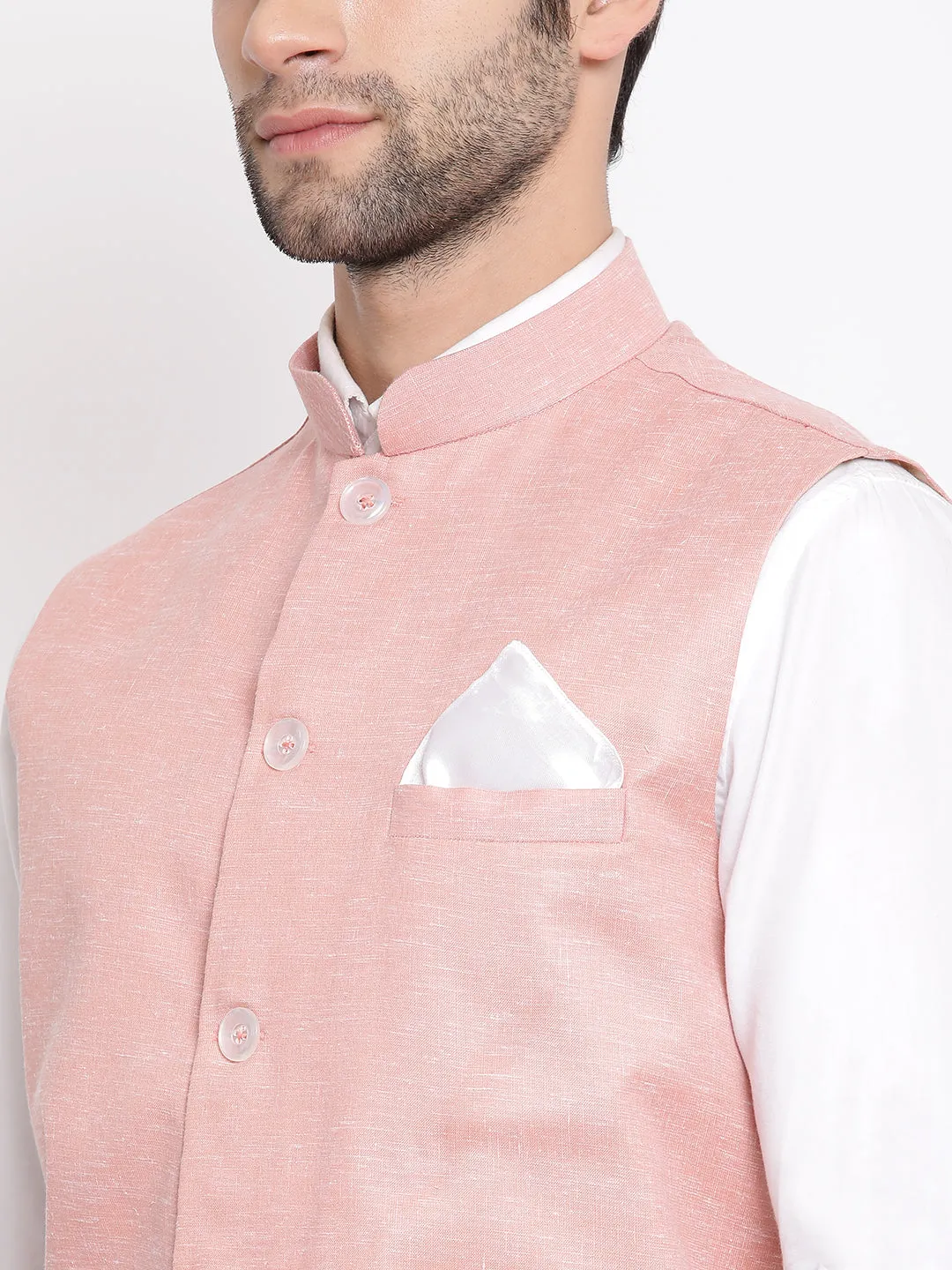 VASTRAMAY Men's Peach Nehru Jacket