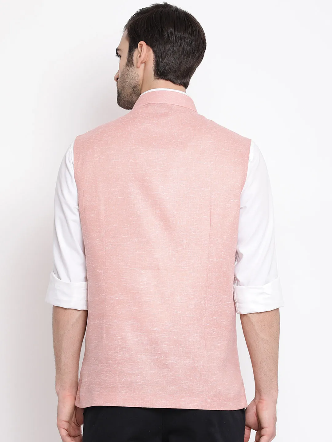 VASTRAMAY Men's Peach Nehru Jacket