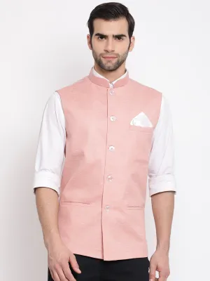 VASTRAMAY Men's Peach Nehru Jacket