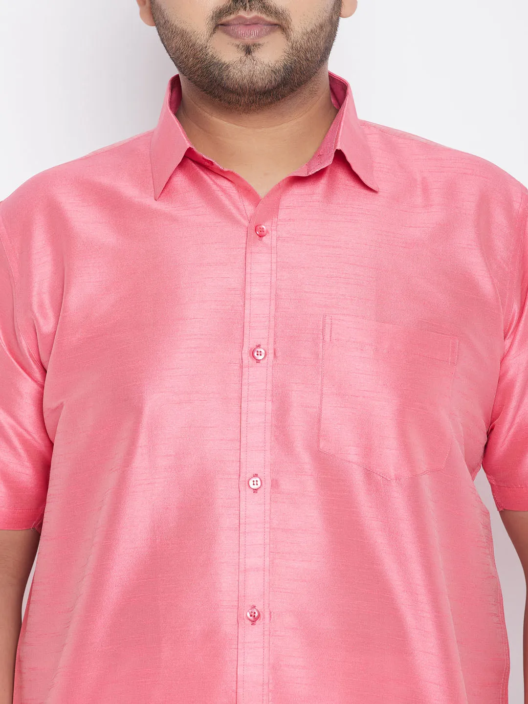 VASTRAMAY Men's Pink Silk Blend Shirt