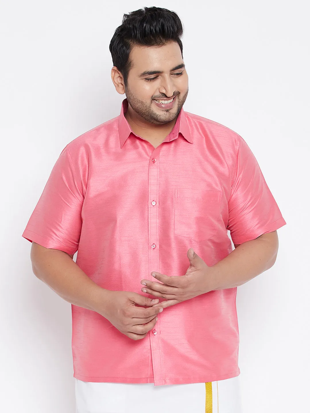 VASTRAMAY Men's Pink Silk Blend Shirt