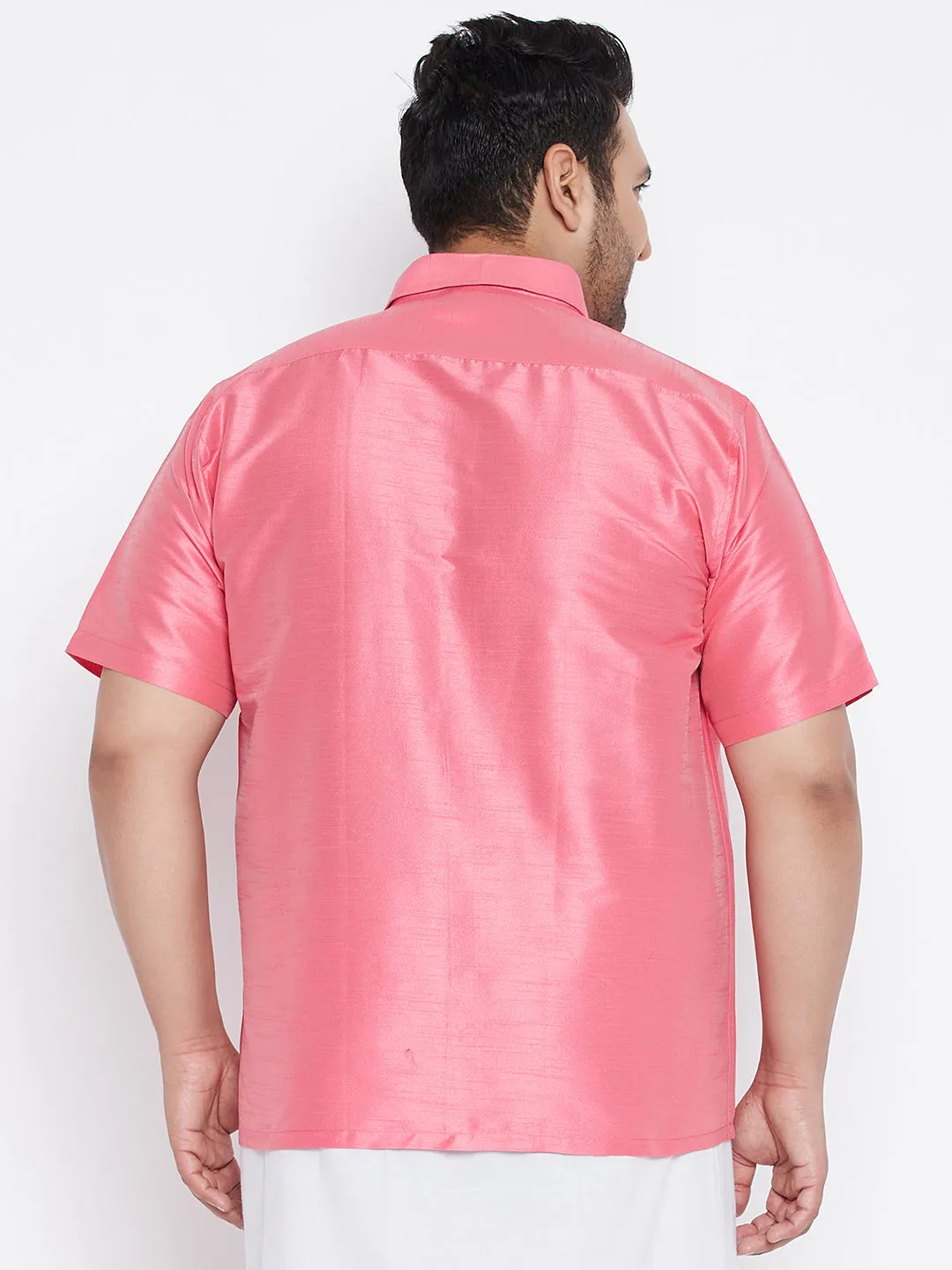 VASTRAMAY Men's Pink Silk Blend Shirt