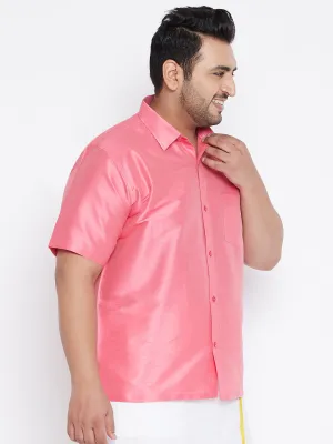 VASTRAMAY Men's Pink Silk Blend Shirt