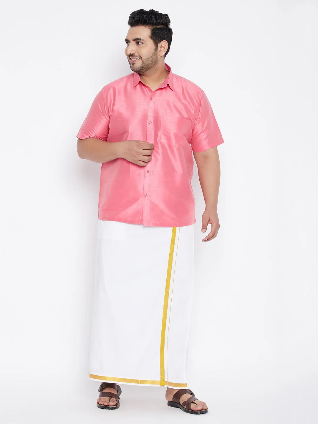 VASTRAMAY Men's Pink Silk Blend Shirt