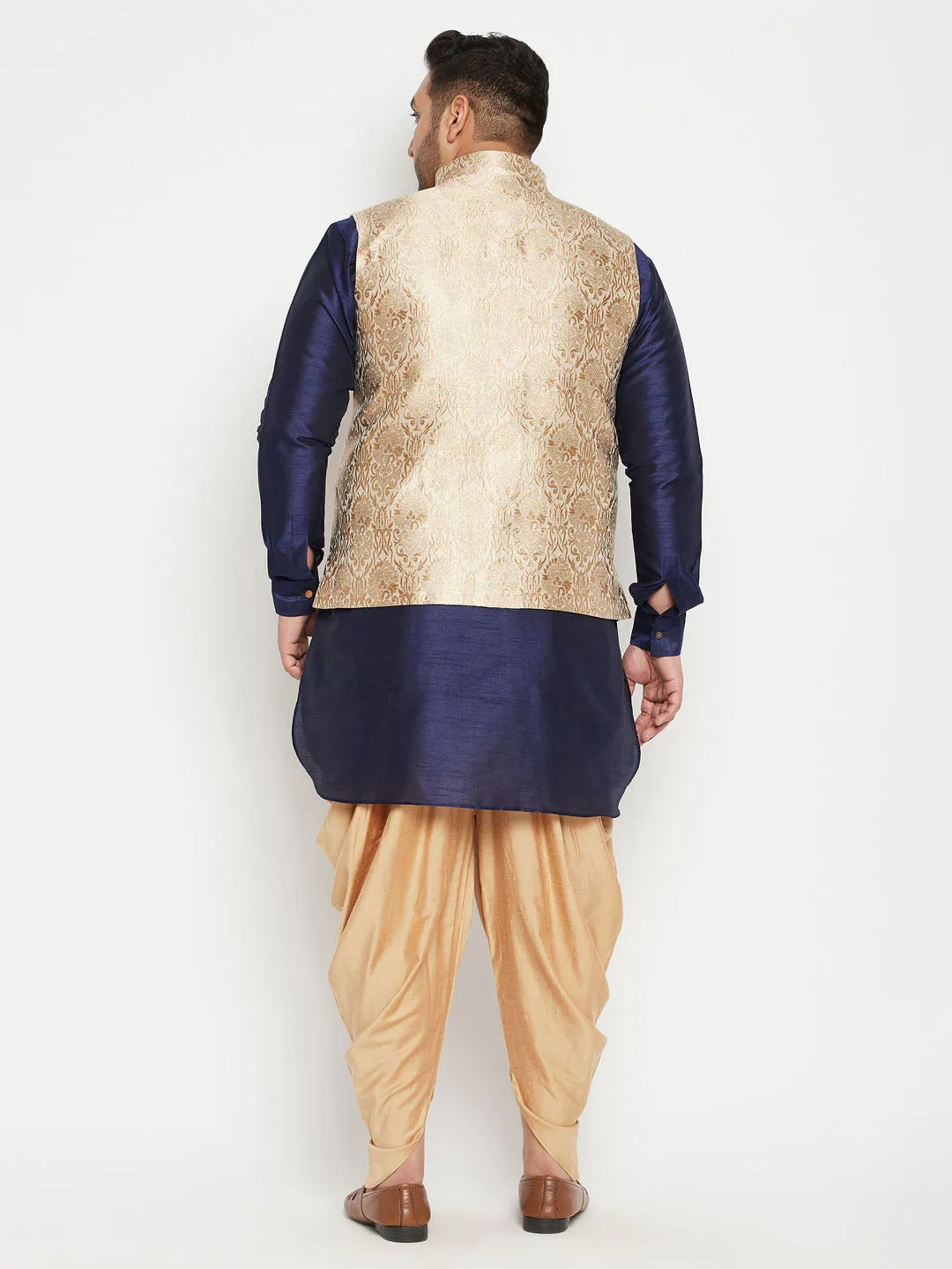 VASTRAMAY Men's Rose Gold and Navy Blue Silk Set