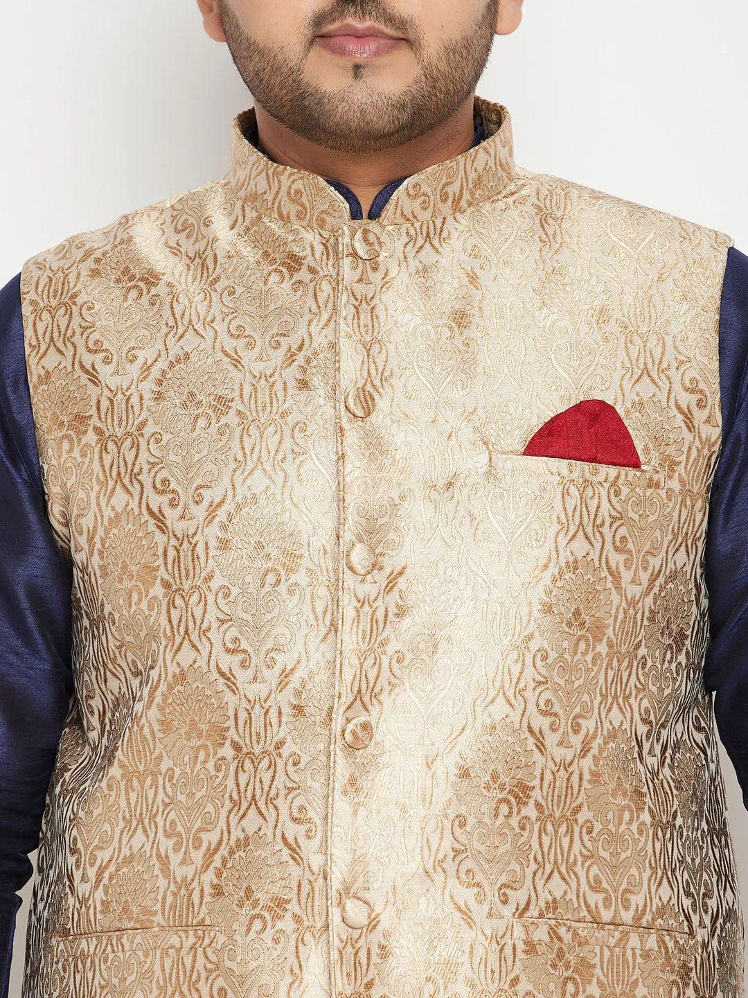 VASTRAMAY Men's Rose Gold and Navy Blue Silk Set