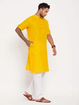 VASTRAMAY Mustard Kurta with White Pyjama