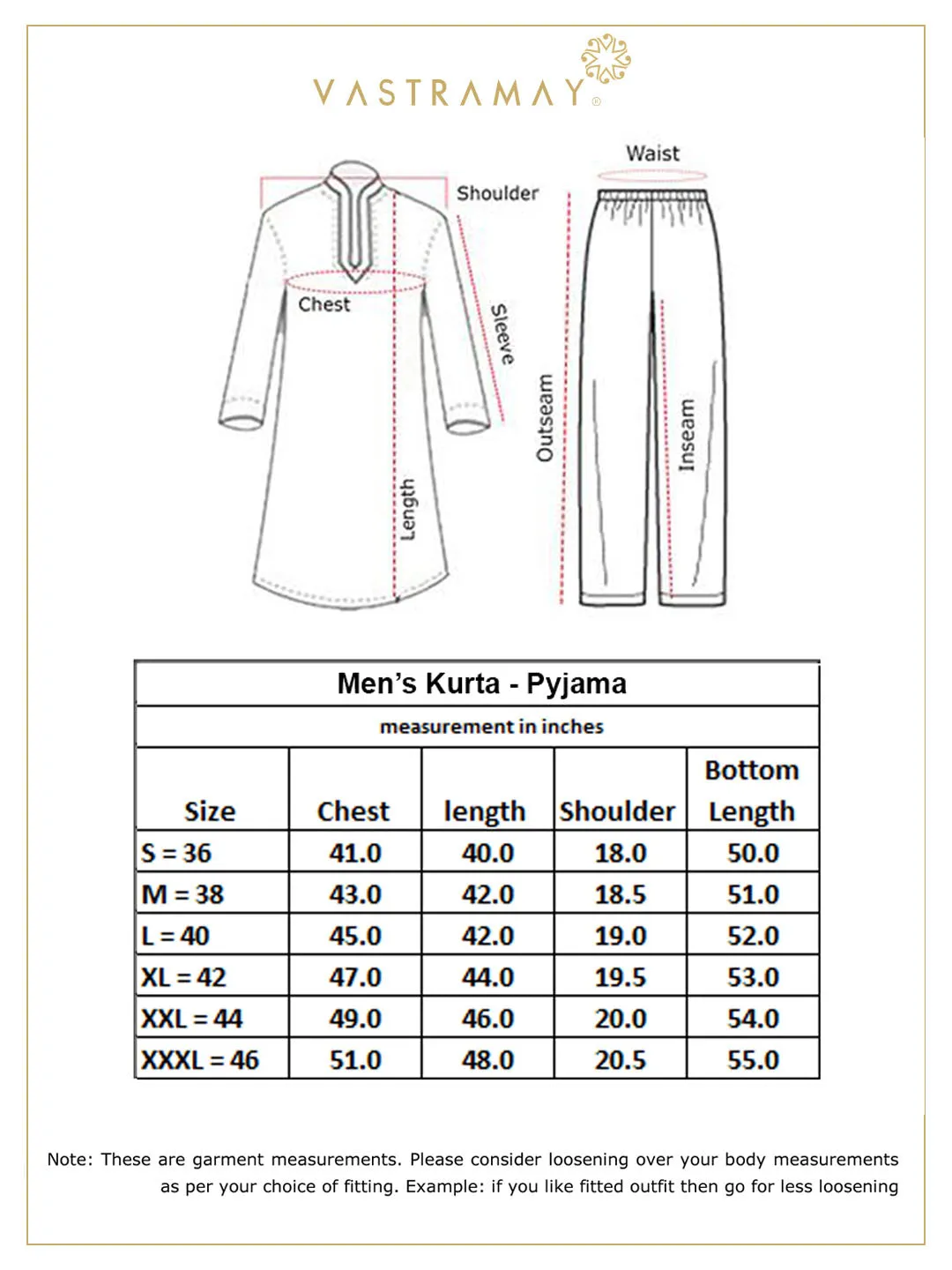 VASTRAMAY Mustard Kurta with White Pyjama
