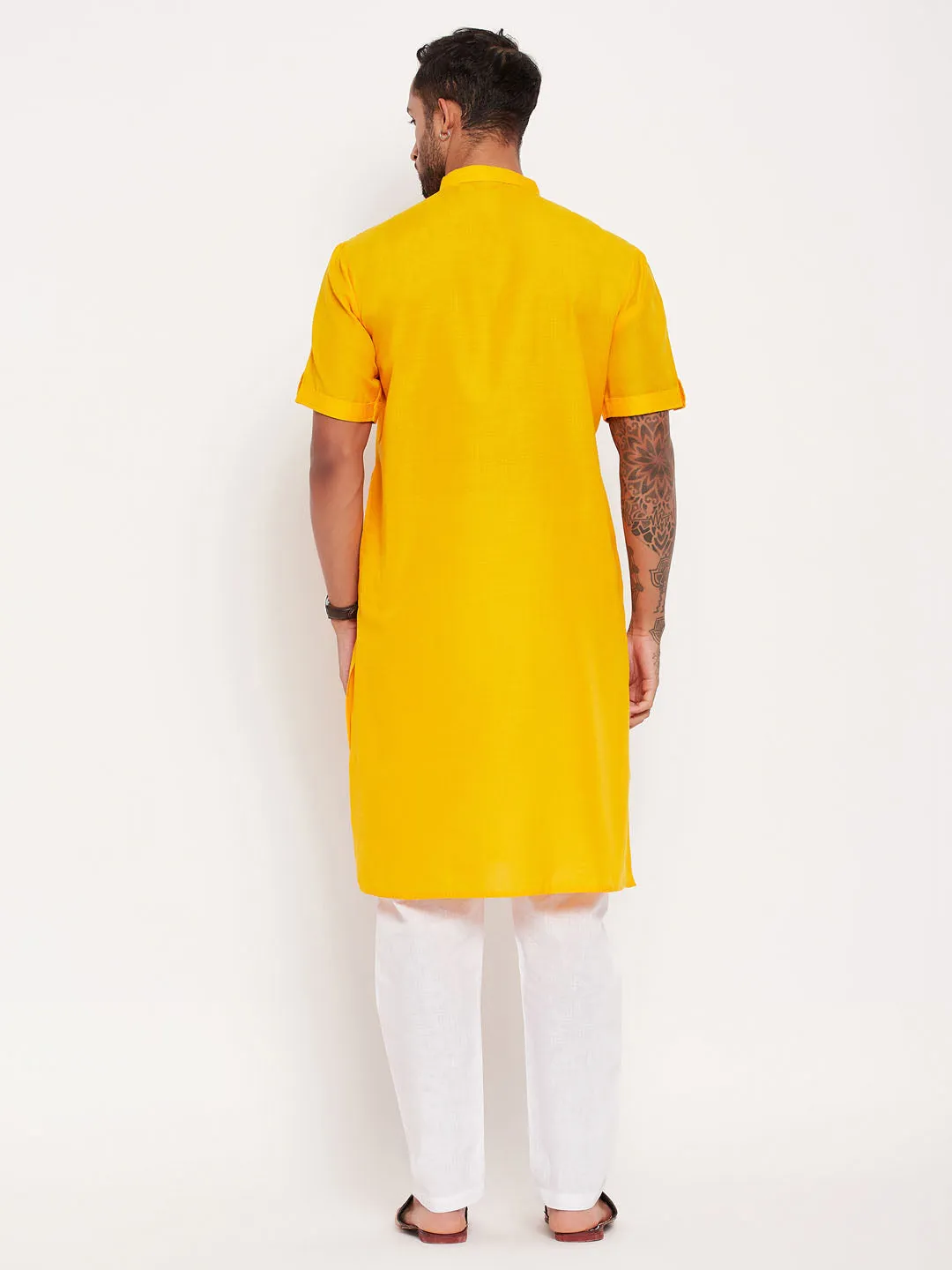 VASTRAMAY Mustard Kurta with White Pyjama