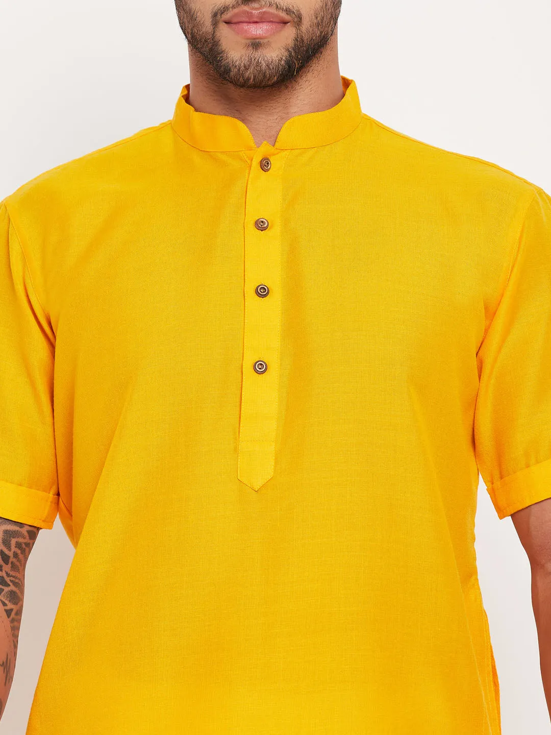 VASTRAMAY Mustard Kurta with White Pyjama