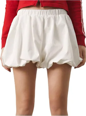 WDIRARA Women's Asymmetrical Hem Bubble Skorts Elastic Waist Loose Fit Solid Mini Skirt Pants