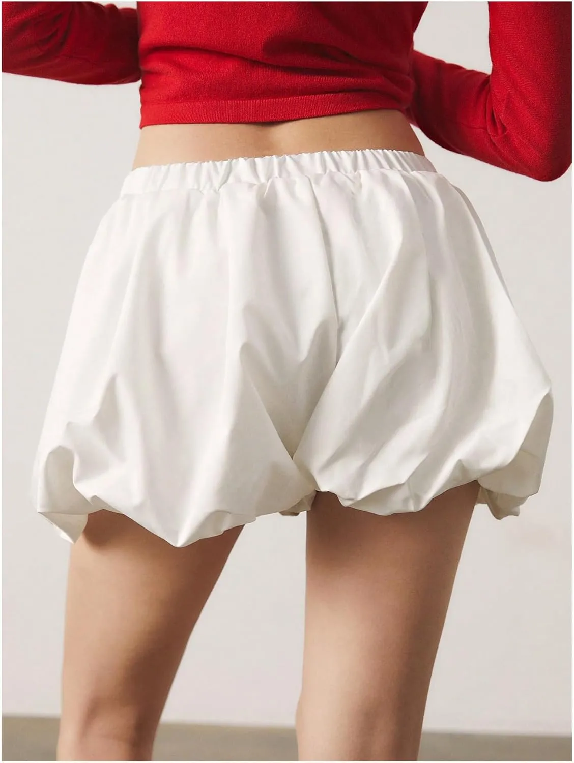 WDIRARA Women's Asymmetrical Hem Bubble Skorts Elastic Waist Loose Fit Solid Mini Skirt Pants