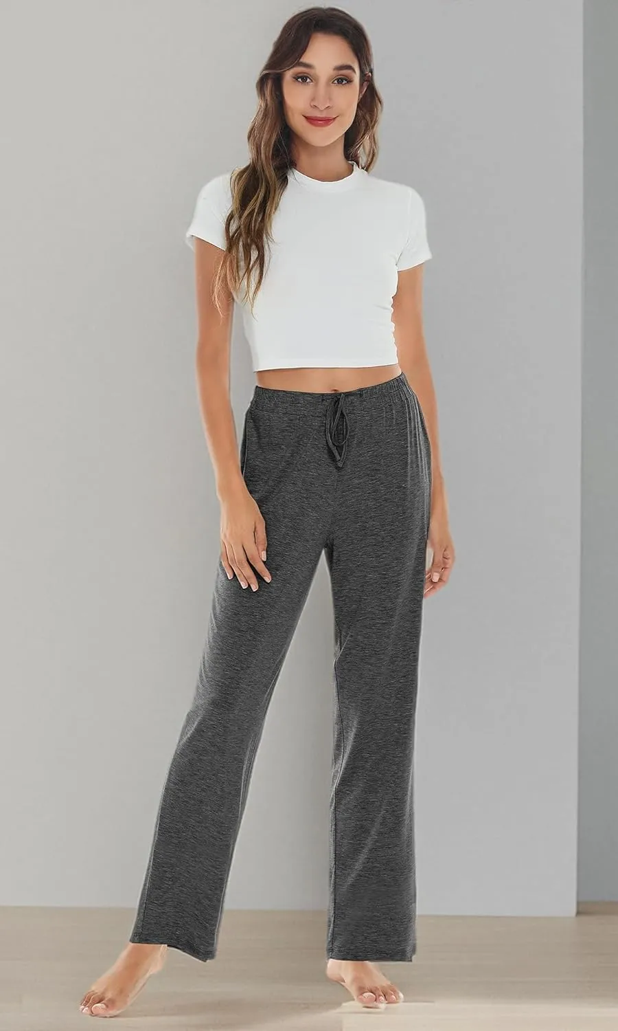 WiWi Pajama Pants for Women Viscose from Bamboo Soft Wide Leg Sweatpants Drawstring Bottoms Sleep Pj Pant S-XXL