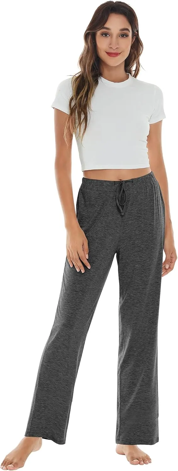 WiWi Pajama Pants for Women Viscose from Bamboo Soft Wide Leg Sweatpants Drawstring Bottoms Sleep Pj Pant S-XXL