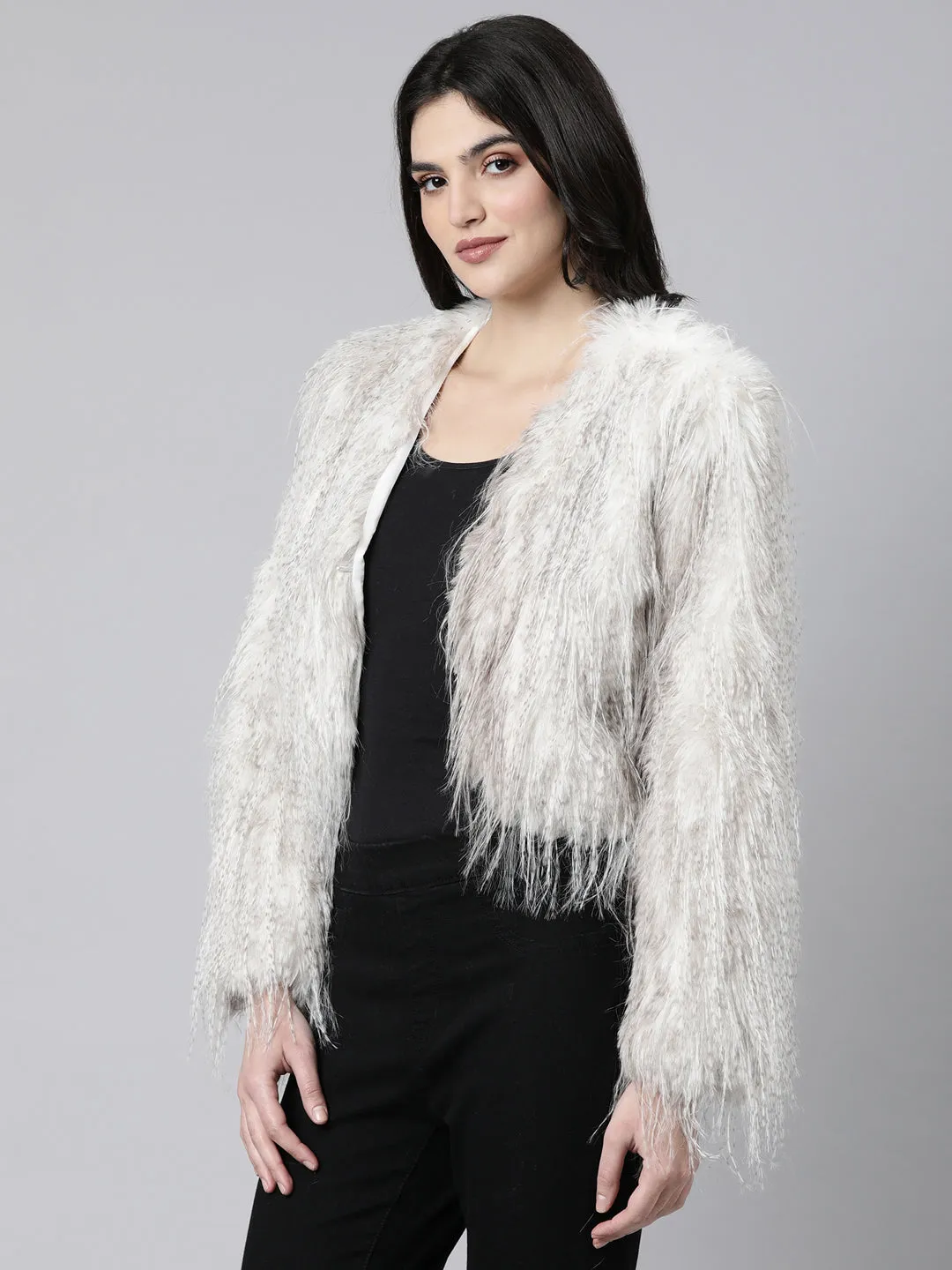 Women Grey Acrylic Longline Shrug
