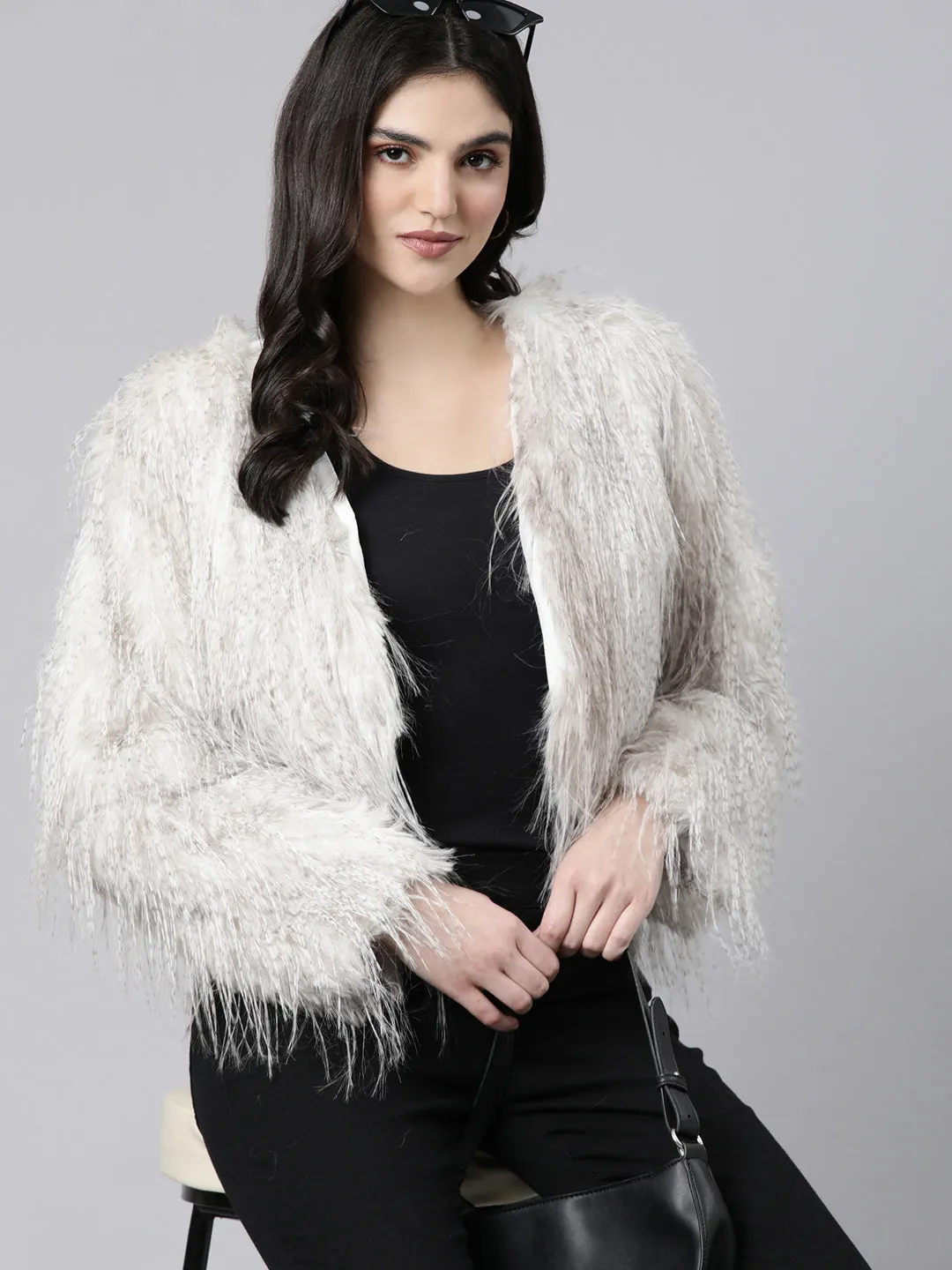 Women Grey Acrylic Longline Shrug
