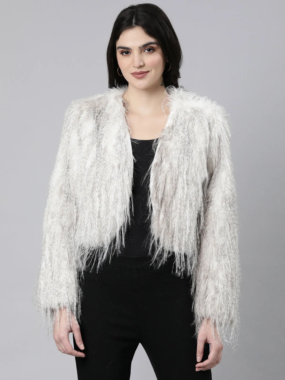 Women Grey Acrylic Longline Shrug